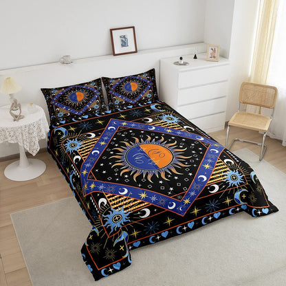 Erosebridal Boho Sun Moon Comforter Bohemian Hippie Bedding Glitter Stars Galaxy Bedding Sets & Collections Trippy Cosmos Celestial Down Comforter Queen Size,Geometric Striped Decor Bed Set Black Blue