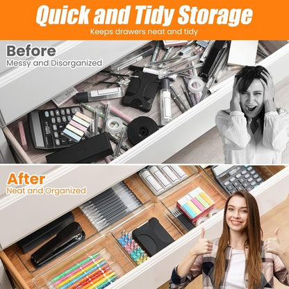 Criusia Large Clear Drawer Organizer Set - 6 Pcs Acrylic Storage Trays for Kitchen, Bathroom & Office