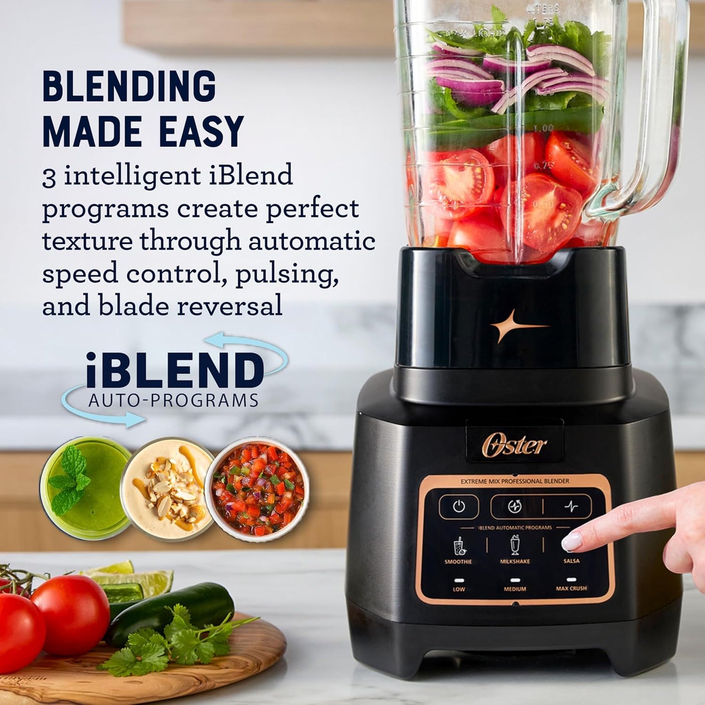 Oster Extreme Mix Blender - 64oz Glass Jar, 1600 Watts, 3 iBlend Presets & 24oz Blend-N-Go Cup