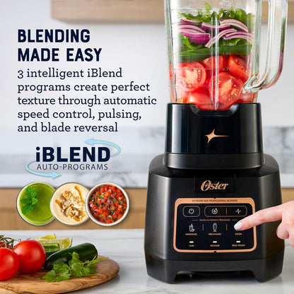 Oster Extreme Mix Blender - 64oz Glass Jar, 1600 Watts, 3 iBlend Presets & 24oz Blend-N-Go Cup