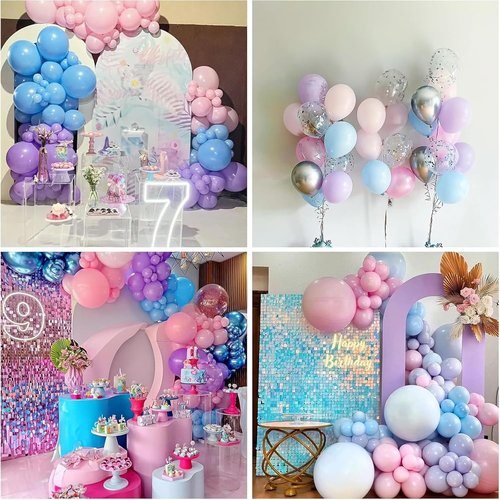 HILAVO 60Pcs 12-Inch Metallic Pastel Balloons - Iridescent Pink, Blue & Purple for Girls' Birthday Parties