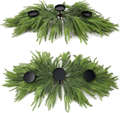 Norfolk Christmas Table Centerpiece - 3 Candle Holders | Pine Needle Holiday Decor for Dining Table