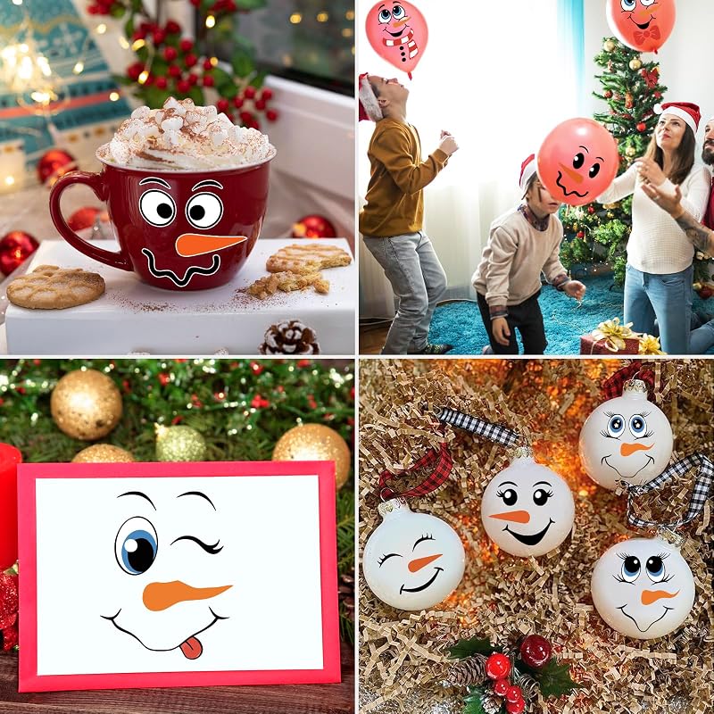 48 Pcs Snowman Face Stickers for Crafts Christmas Decorations - Waterproof Holiday Decals
