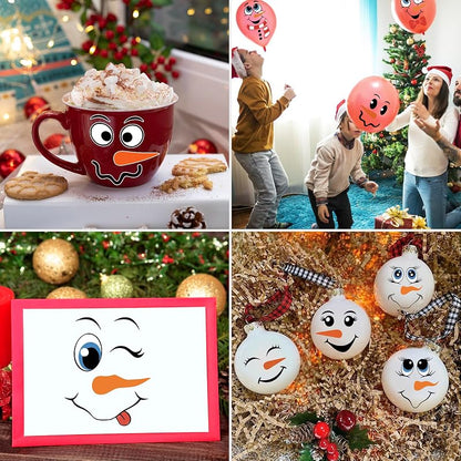 48 Pcs Snowman Face Stickers for Crafts Christmas Decorations - Waterproof Holiday Decals