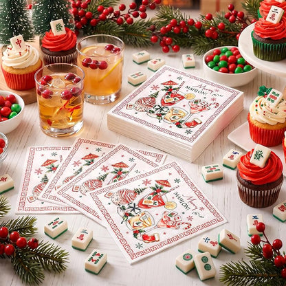 Merry Christmas Mahjong Napkins 50 Pk, 6.5 Inch - Variation: Christmas Mahjong