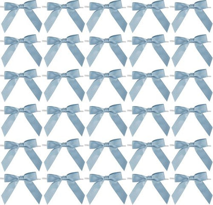 AIMUDI Satin Bows for Gift Wrapping - Dusty Blue Pre-Tied Twist Tie Bows | 50 Count for Weddings & Crafts