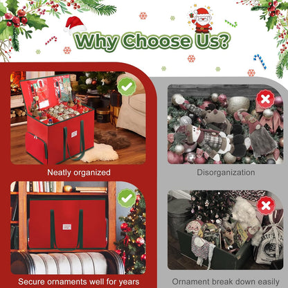 Skiennix Premium 2-in-1 Christmas Ornament Storage Box - Holds 73 Ornaments, Adjustable Dividers, Foldable Design
