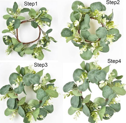 Eucalyptus Leaves Wreath by [Brand Name] - 9-Inch Greenery Garland for Farmhouse Kitchen Decor
