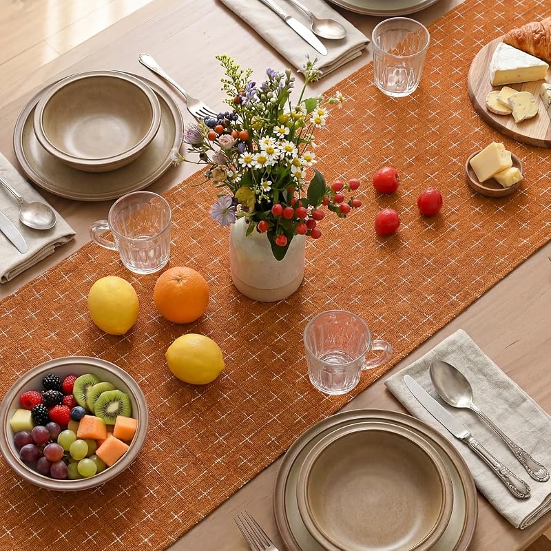 Caramel Cross-Star Textured Table Runner 13x72 Inch - Waterproof Seasonal Kitchen Decor - Artoid Mode (Variation: Caramel 13" x 72")