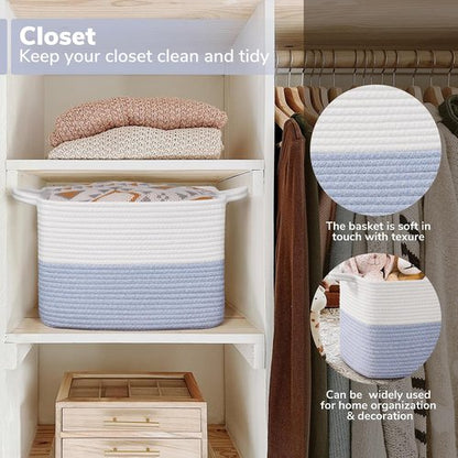 Goodpick Woven Storage Baskets - Stylish Cotton Rope Organizer for Toys & Books | 13"x10"x9", Blue