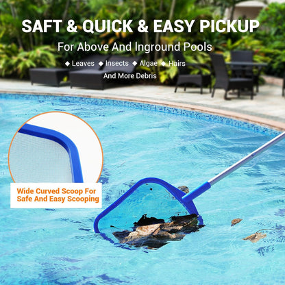 Pool Skimmer | Adjustable Telescopic Aluminum Pole (23''-60'') - Ultra Fine Mesh Net for Pools & Spas
