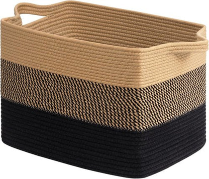 Goodpick Large Woven Basket - 18" x 14" x 12" Cotton Rope Storage for Organizing | Black & Jute