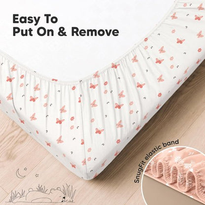 KeaBabies Organic Crib Sheets - 2-Pack Fitted Jersey Cotton Covers | Soft & Breathable for Baby Beds (Butterflies)