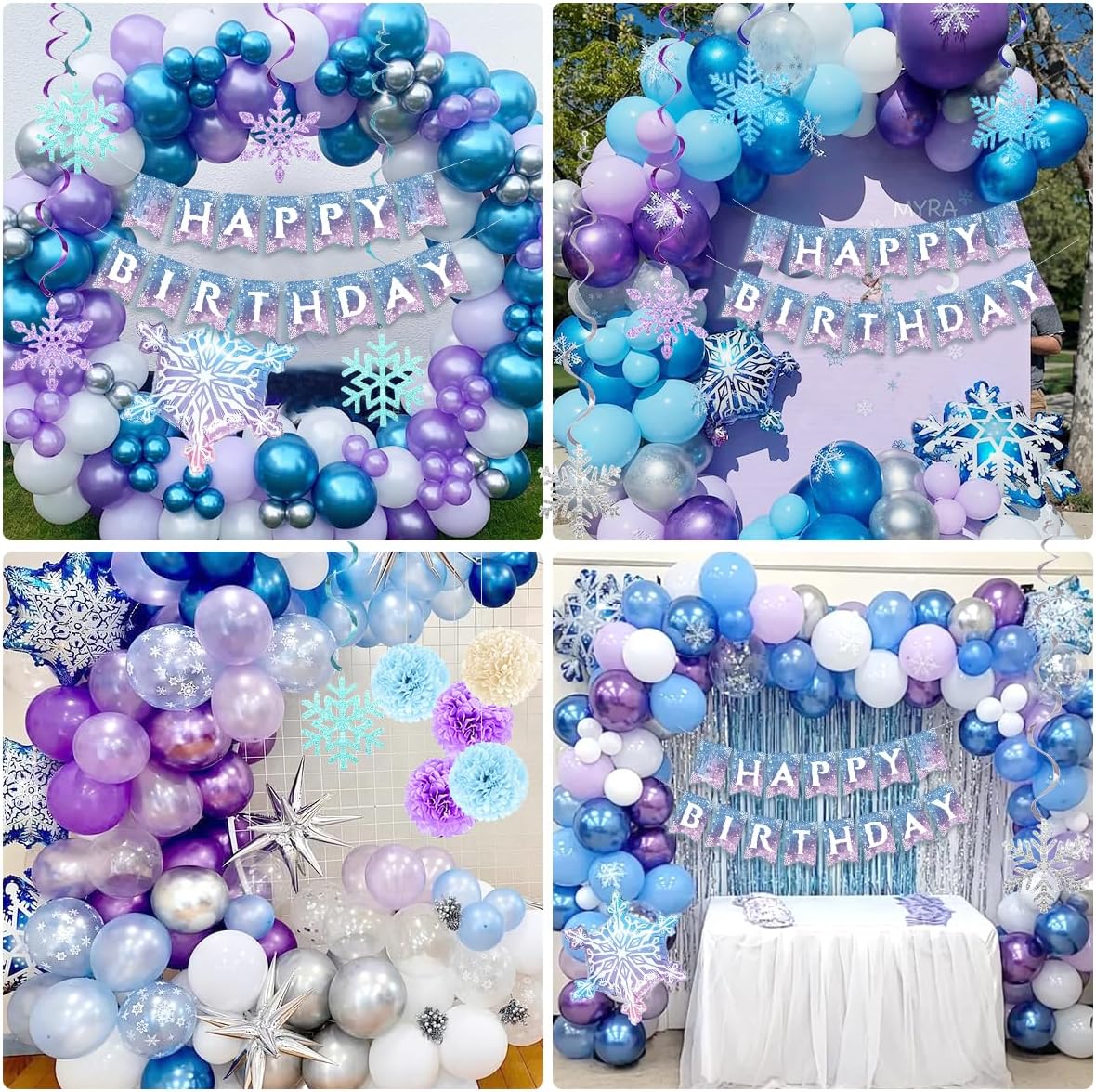 Skiennix Birthday Decorations - Winter Snow 1st Birthday Party Supplies with Balloons, Crown & Banner