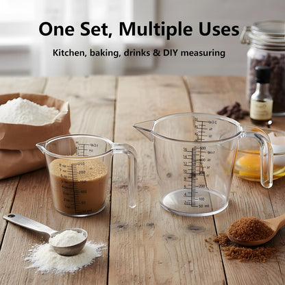 Skiennix Laser-Etched Measuring Cup Set - 8 oz & 16 oz Clear Plastic with Permanent Markings for Baking & Cooking