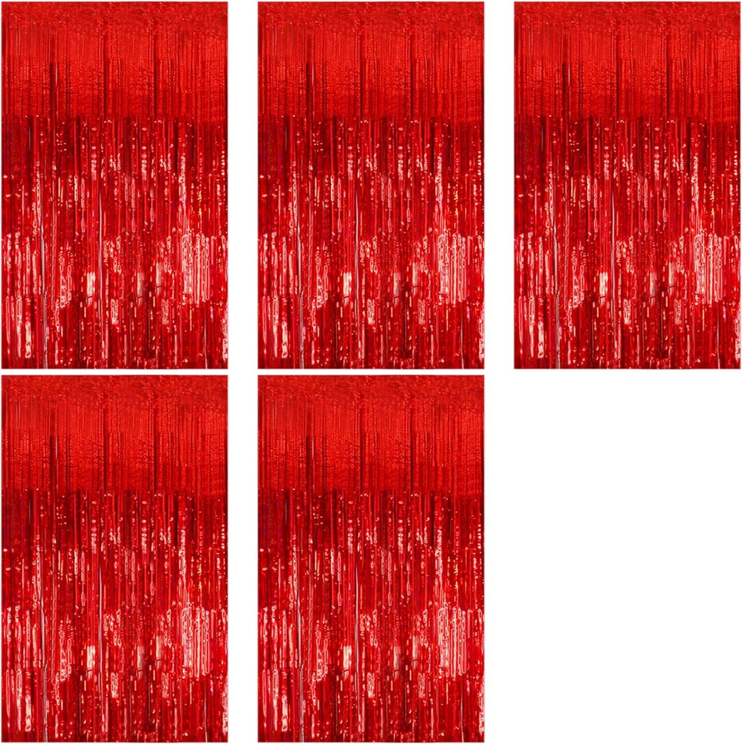 Regine Switzerland Red Metallic Foil Curtain Backdrop - 5 Pack Tinsel Fringe for Parties & Events