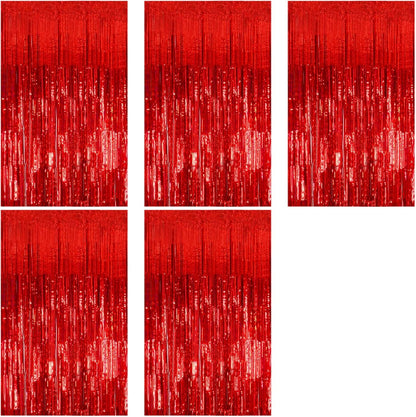 Regine Switzerland Red Metallic Foil Curtain Backdrop - 5 Pack Tinsel Fringe for Parties & Events