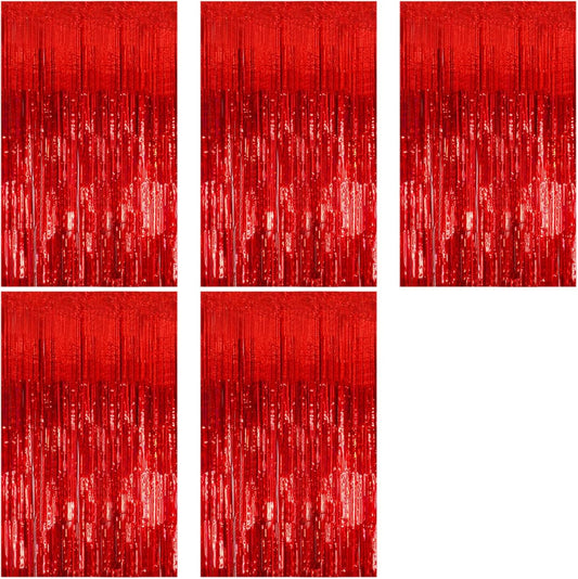 Regine Switzerland Red Metallic Foil Curtain Backdrop - 5 Pack Tinsel Fringe for Parties & Events