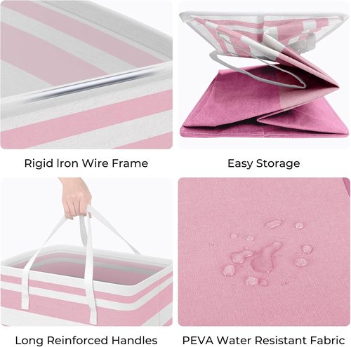 HomeHacks Large Waterproof Laundry Baskets - Collapsible Hampers with Reinforced Handles | 75L Each, Pink