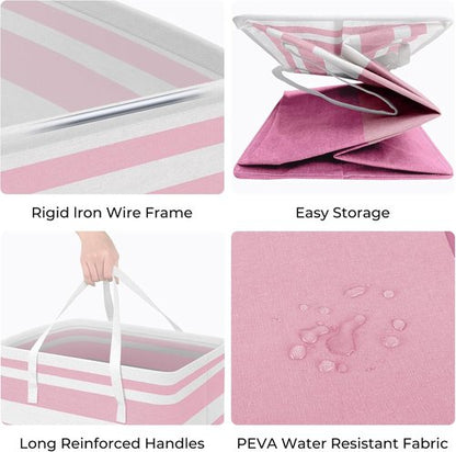 HomeHacks Large Waterproof Laundry Baskets - Collapsible Hampers with Reinforced Handles | 88L Each, Pink