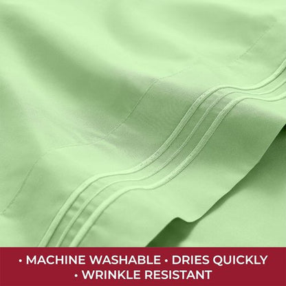 Mellanni RV Short Queen Sheets - 4 PC Iconic Collection Bedding - Hotel Luxury, Extra Soft, Cooling Bed Sheets - Deep Pocket up to 10 inch (RV/Short Queen, Pistachio)