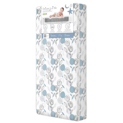 Dream On Me Nap Nest Crib & Toddler Mattress - Dual-Sided Waterproof 5” Mattress with 88 Coils, GREENGUARD Gold Certified - Teal Flowers