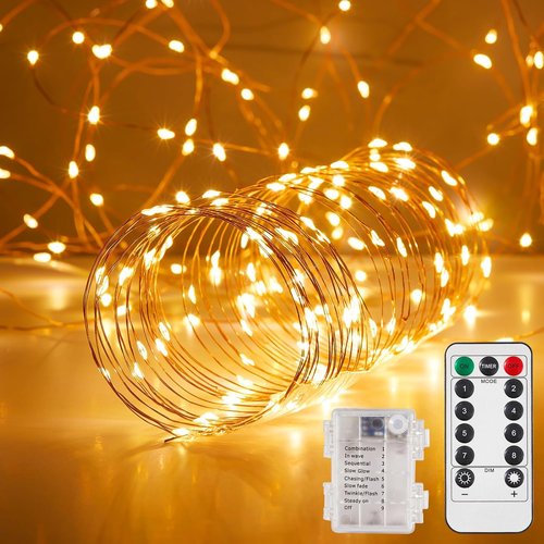 Ariceleo Outdoor String Lights - 65.6 Ft Battery Operated LED Fairy Lights with Remote & Timer | Waterproof Warm White Twinkle Lights for Weddings, Parties & More