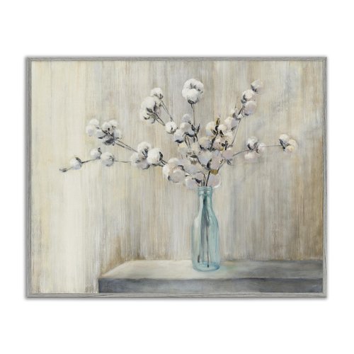 Stupell Industries Beautiful Cotton Flower Grey Brown Painting Framed Giclee Art Design By Artist Julia Purinton