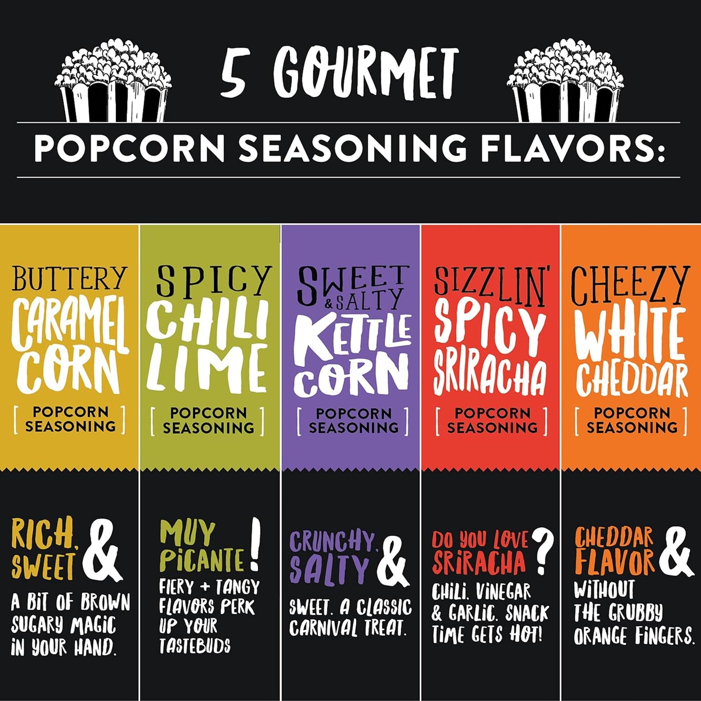 Urban Accents Movie Night Popcorn Gift Set - 3 Gourmet Kernels & 5 Flavorful Seasonings | Ideal Snack Box for Parties
