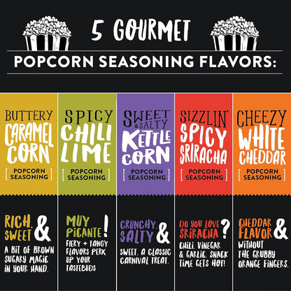Urban Accents Movie Night Popcorn Gift Set - 3 Gourmet Kernels & 5 Flavorful Seasonings | Ideal Snack Box for Parties