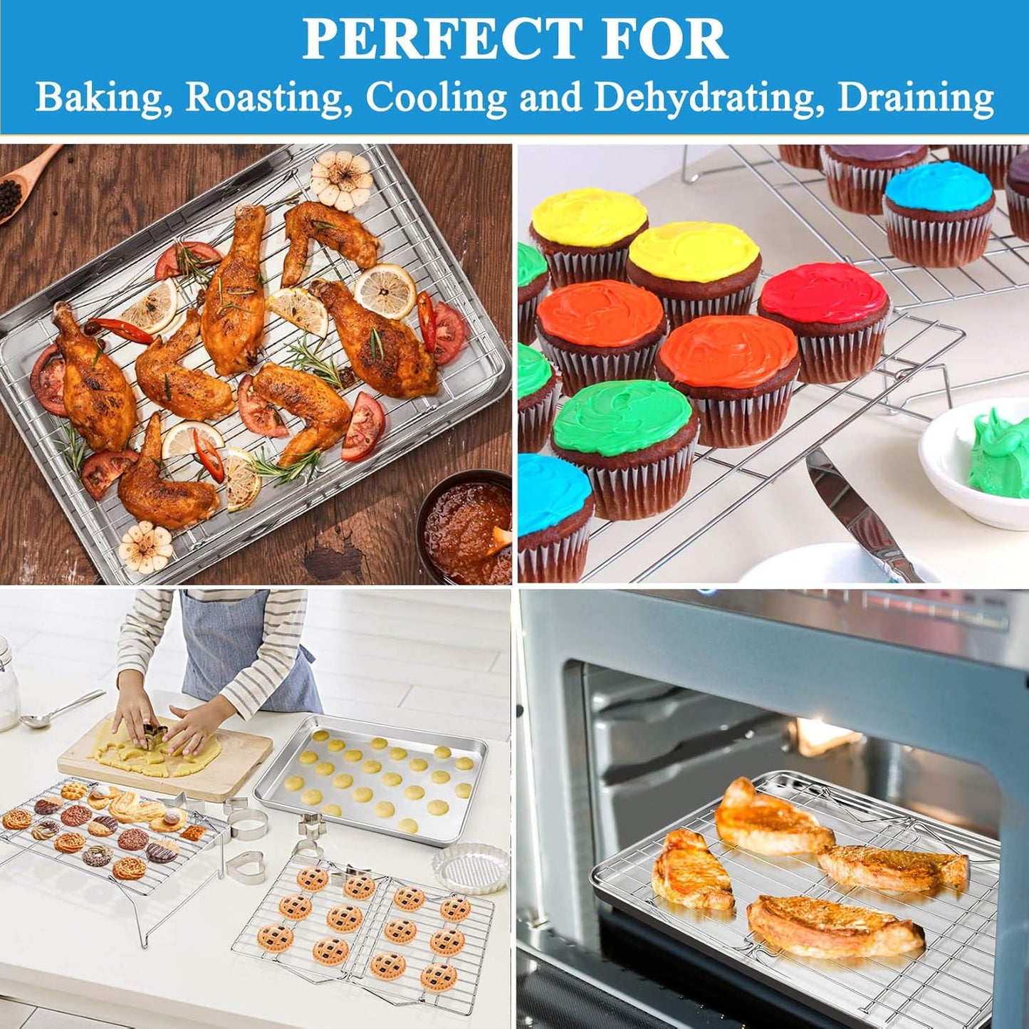 P&P CHEF 16-Inch Stainless Steel Baking Sheet Set - Includes 2 Pans & 2 Cooling Racks, Oven & Dishwasher Safe