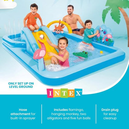 Intex Inflatable Jungle Adventure Play Center - 96" x 78" x 28" Kiddie Pool & Water Slide for Kids