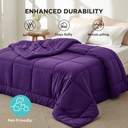 Bedsure Comforter Duvet Insert - Quilted Comforters Queen Size, All Season Duvet, GentleSoft Down Alternative Bedding Blanket, with 8 Tabs, Gifts for Women/Men, Purple, Queen 88 x 88 Inches