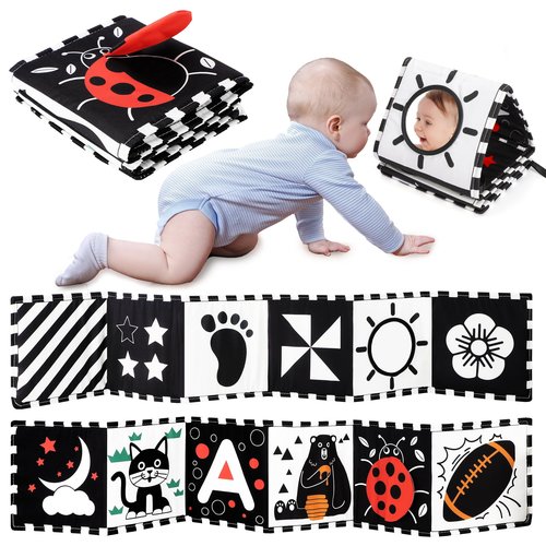 URMYWO Black and White Baby Toy, Tummy Time High Contrast Newborn Toys 0-3 Months, Soft Baby Book, Visual Stimulation Montessori Sensory Infant Toys 0-6-12 Months, Boy Girl Shower Gift, Easter Stuffer