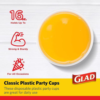 Glad Everyday Disposable Plastic Cups - Heavy Duty Red Drinking Party Cups - 16 Ounce, 100 Count | 6 Pack