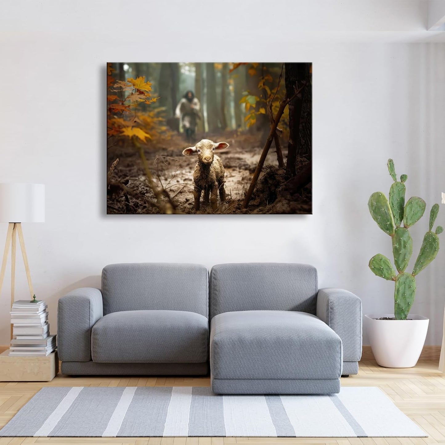 Ploceiny Extra Large Christian Wall Art - Jesus and Lamb Canvas Print | 45" x 30" Home Decor