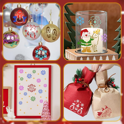 Skiennix 72 PCS Christmas Stencils - Reusable Holiday Painting Templates for Wood, Glass & Fabric Decor