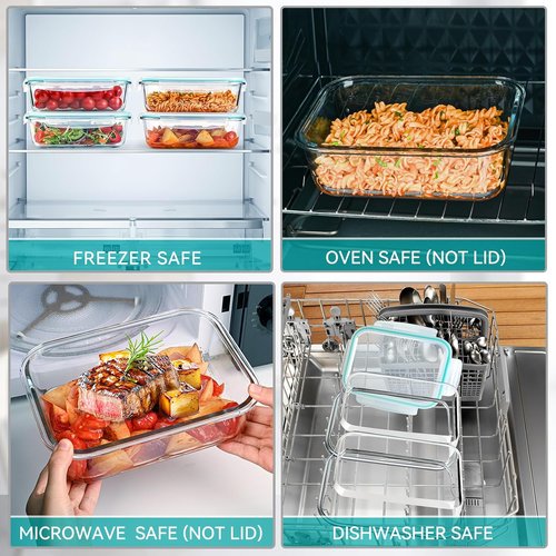 GEHE 4 Pack Large Glass Food Storage Containers - 52 oz Airtight Meal Prep & Baking | BPA Free, Microwave & Oven Safe