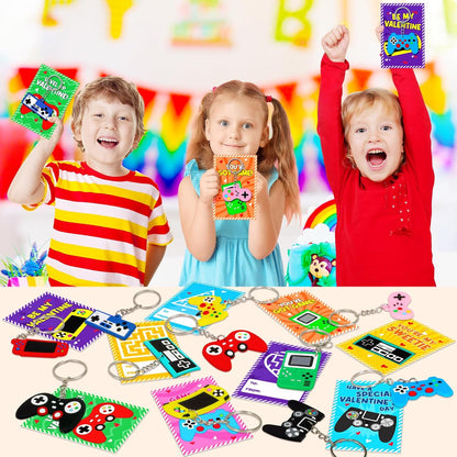 Skiennix Valentine's Day Cards - 30pcs Kids Video Game Keychains | Perfect Classroom Exchange Gifts