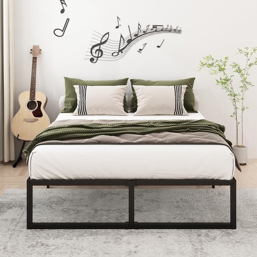 Lutown Teen 12-Inch Full Size Bed Frame - Heavy Duty Metal Platform with Sturdy Slats | Easy Assembly, Noise-Free, Black