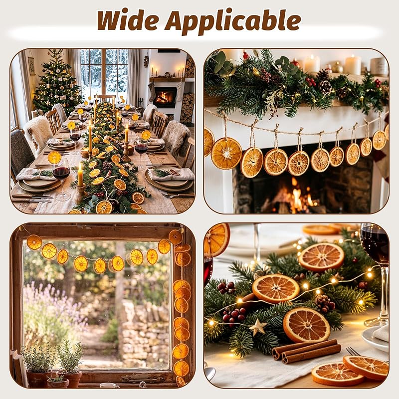 Dried Orange Slices Garland with Hemp Rope - 50 Pcs Rustic Christmas Ornament Set