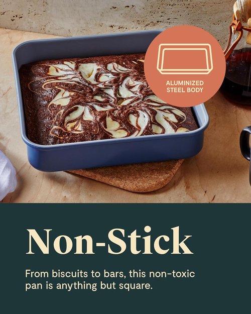 Caraway Non-Stick Ceramic 9” Square Pan - Naturally Slick & Non-Toxic Coating - Ideal for Brownies & Cakes - Black