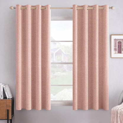 MIULEE Blackout Linen Curtains - Thermal Insulated Blush Pink Drapes for Bedroom | 52 x 63 Inch (2 Panels)