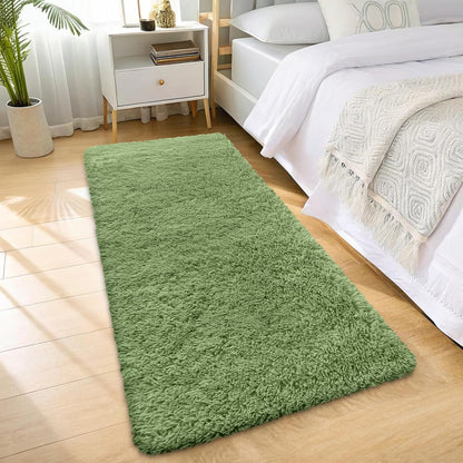 OLANLY Machine Washable 2x6 Runner Rug - Soft Fluffy Shaggy Indoor Carpet for Bedroom & Hallway | Green