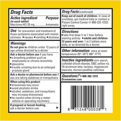 Dramamine Motion Sickness Relief - Less Drowsy Formula for Travel Nausea, 16 Count