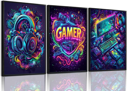 Yolbcdr Gaming Posters - Set of 3 Cool Video Game Wall Art Prints | Unframed 16x24in Canvas Decor