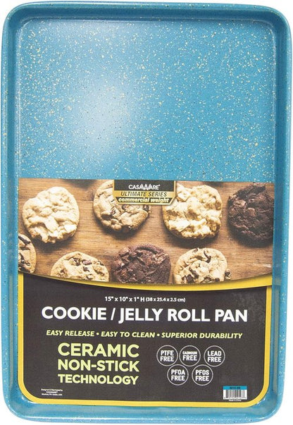 CasaWare 15 x 10-Inch Non-Stick Ceramic Cookie/Jelly Roll Pan - Ultimate Blue Granite Finish