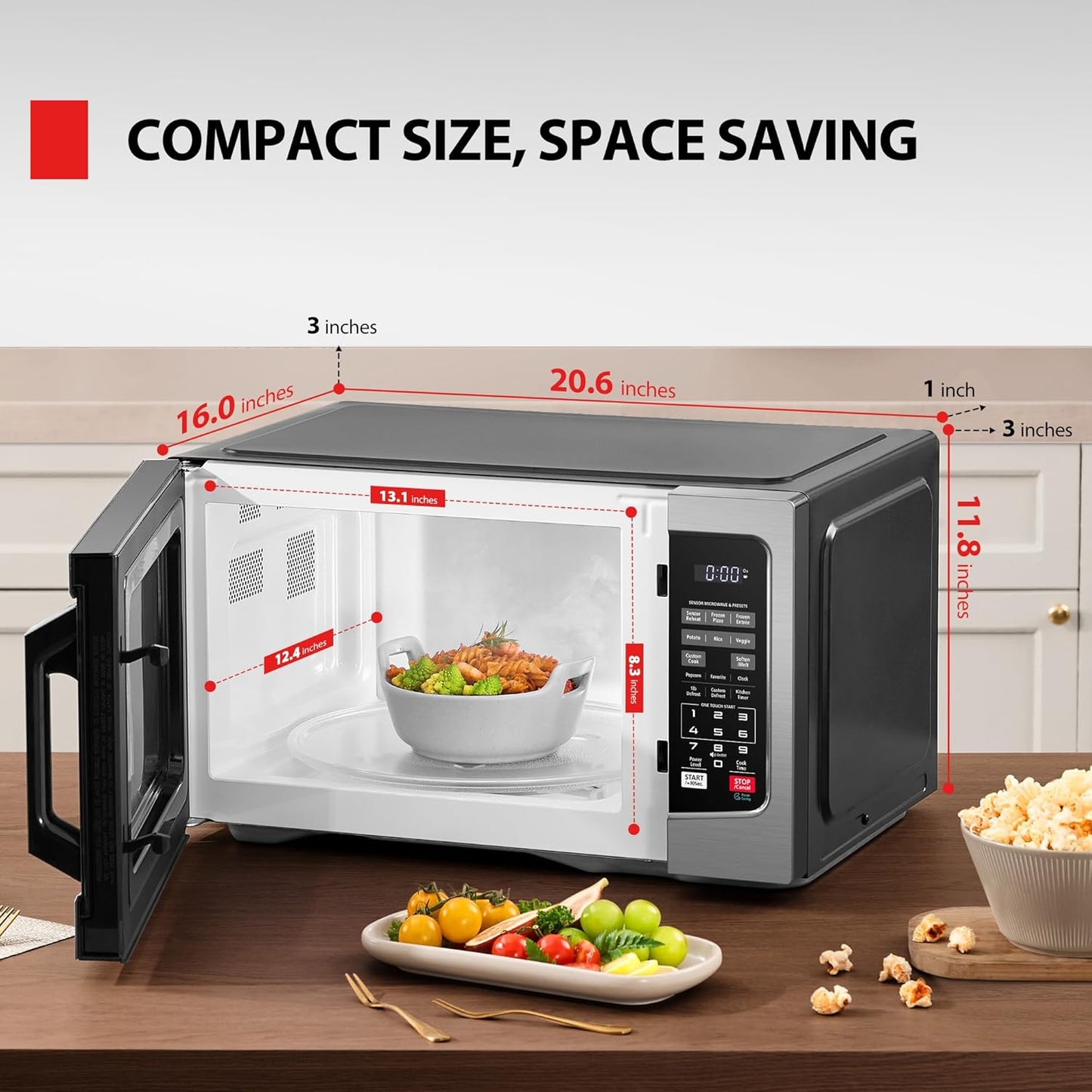 TOSHIBA Countertop Microwave Oven - 1.2 Cu Ft with Smart Humidity Sensor & 12 Auto Menus | Silver Finish