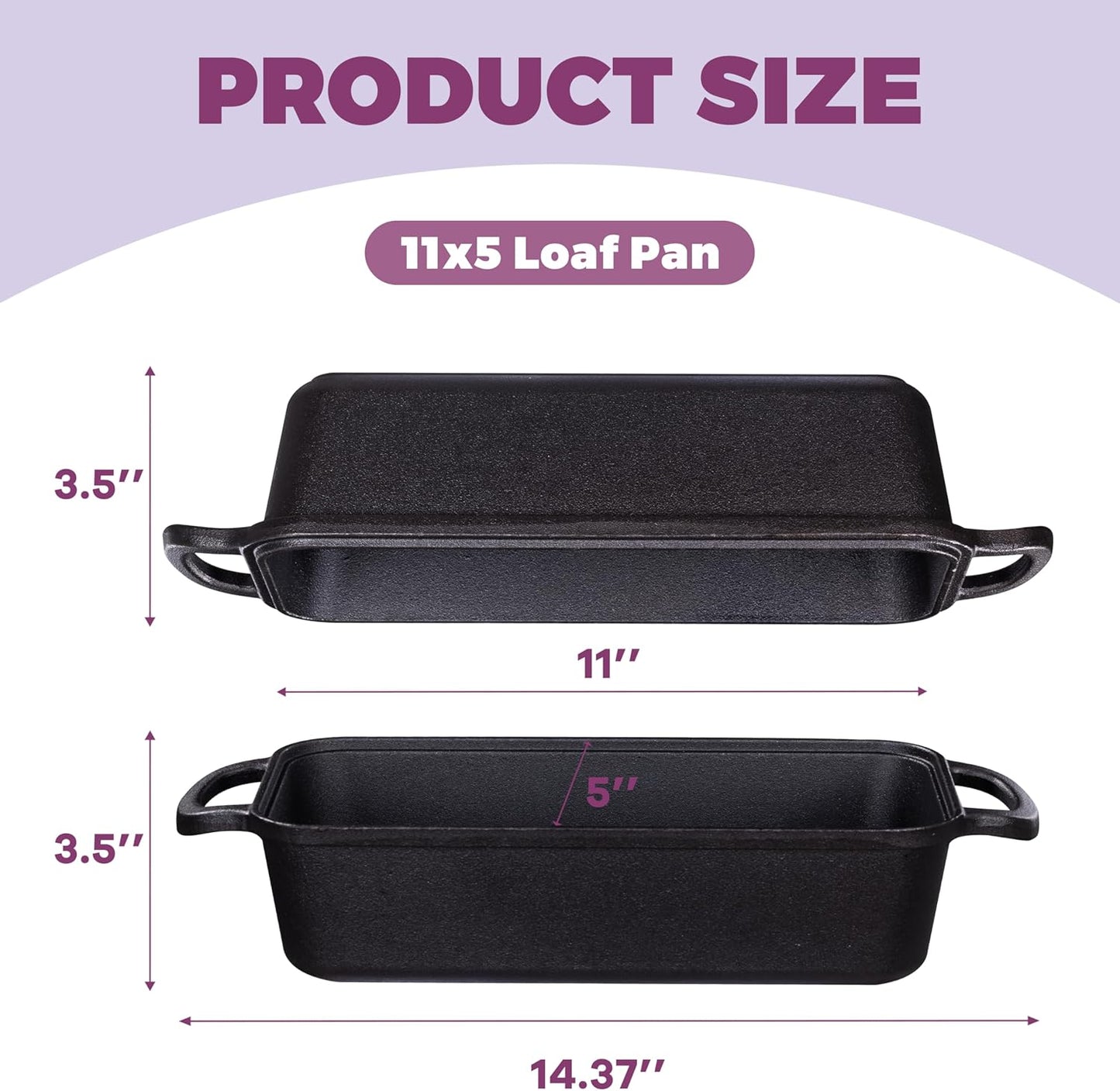Skiennix Cast Iron Loaf Pan - 11x5 Inch with Lid for Perfect Sourdough Baking | 5.8Qt Capacity