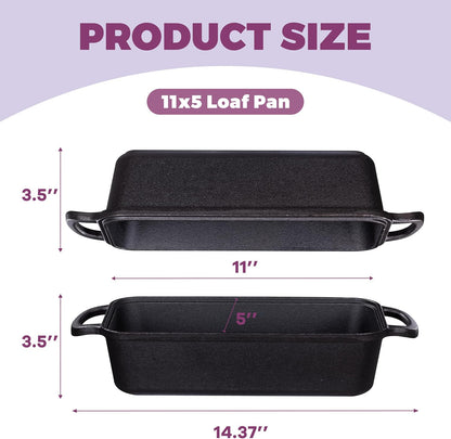 Skiennix Cast Iron Loaf Pan - 11x5 Inch with Lid for Perfect Sourdough Baking | 5.8Qt Capacity